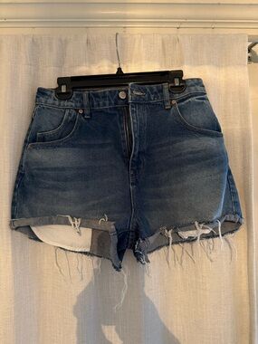 Rollas High-Rise Distressed Dusters Denim Shorts - Blue NWT Size 29
